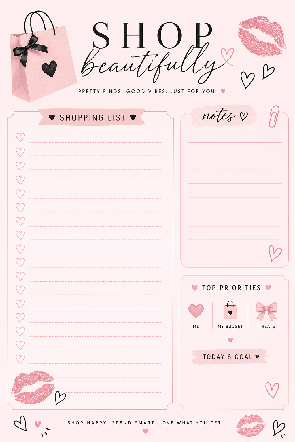 Shop Beautifully Pink Shopping List | Aesthetic Digital Shopping Planner | Blush Minimal Checklist Template | Printable