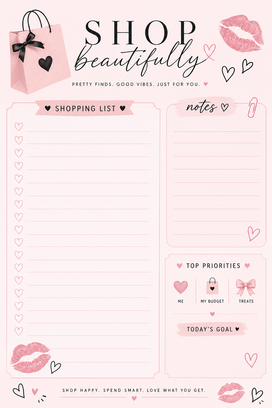 Shop Beautifully Pink Shopping List | Aesthetic Digital Shopping Planner | Blush Minimal Checklist Template | Printable